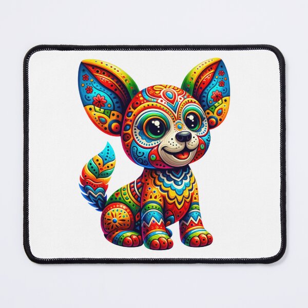 Item preview, Alebrije style vividly colored cute puppy with intricate patterns and surreal features  designed and sold by TheScruffyGoose.