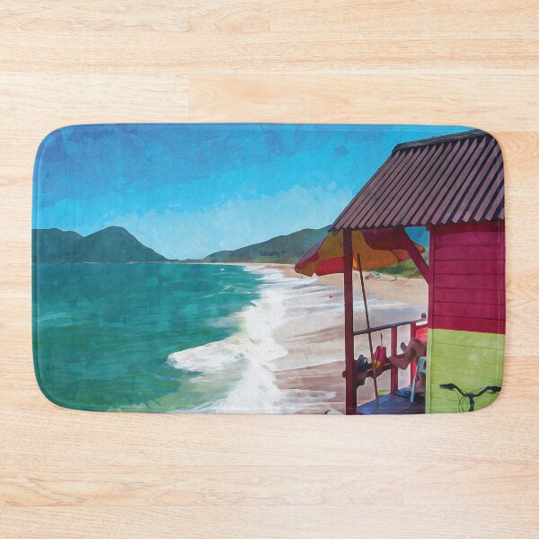 Item preview, Wild beach with a red and yellow shack in watercolor designed and sold by Intermundium.