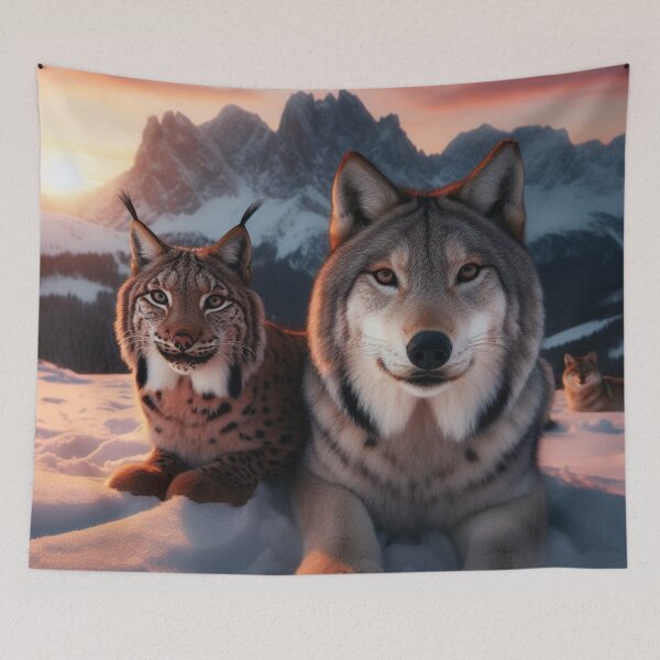 Item preview, Portrait of a lynx and a wolf in the snow designed and sold by Theudric.