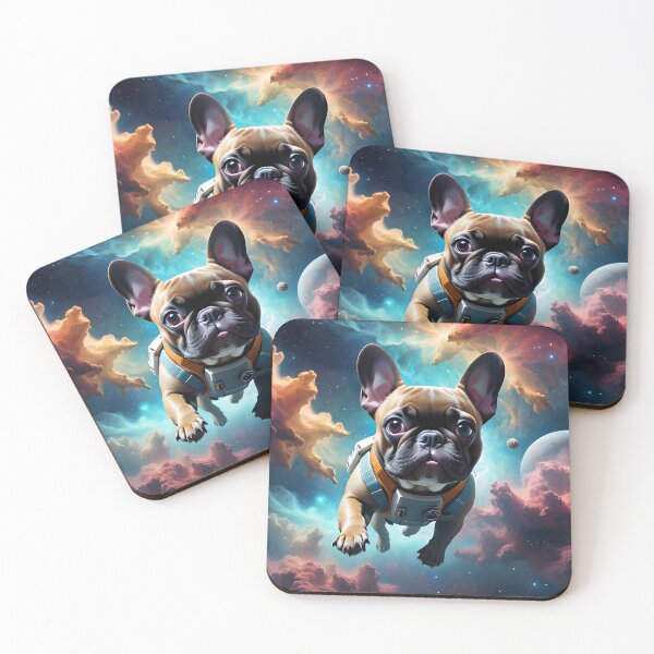 Item preview, French Bulldog swimming through a space nebula fantasy art pic designed and sold by PineappleBlend.