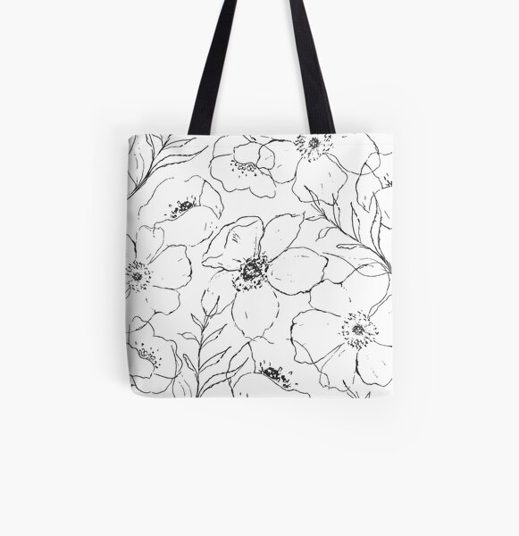 Floral Simplicity - Black & White All Over Print Tote Bag
