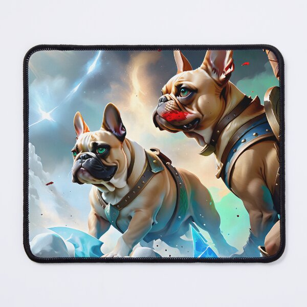Item preview, Two French Bulldogs as Viking Warriors fantasy art pic designed and sold by PineappleBlend.