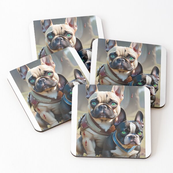 Item preview, Two French Bulldogs as Viking Warriors on the battle field fantasy art pic designed and sold by PineappleBlend.
