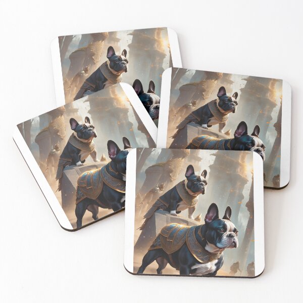Item preview, Two French Bulldogs as Mythical Warriors on the battle field fantasy art pic designed and sold by PineappleBlend.