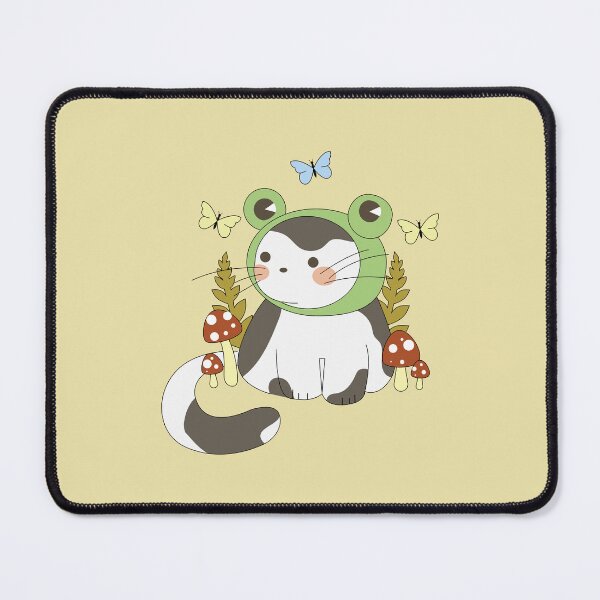 Item preview, Cottagecore Aesthetic Kawaii Cat Pile Kitty In Frog Hat Hand Drawing designed and sold by Lilypad Shop.