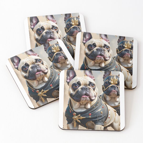 Item preview, Two French Bulldogs as Mythical Napoleonic Warriors on the battle field fantasy art pic designed and sold by PineappleBlend.
