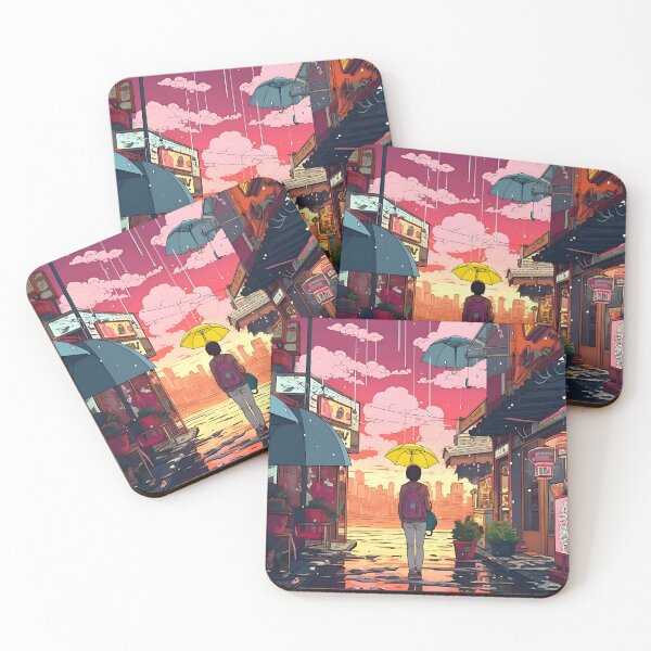 Item preview, Person with an umbrella walks between shops. designed and sold by ArrangedDesigns.