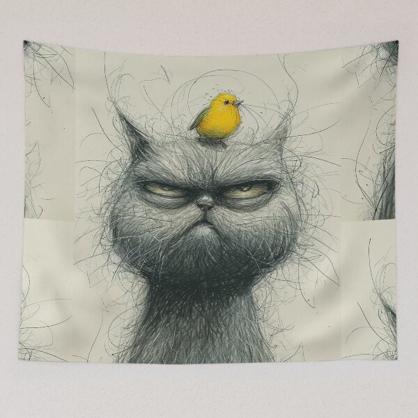 Item preview, Annoyed Cat in a Canary Hat: Minimalistic Expression designed and sold by Piotrek0001.