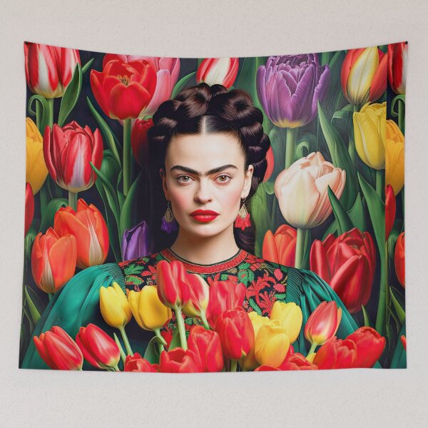 Item preview, Frida portrait with tulips designed and sold by FlatLandPrints.