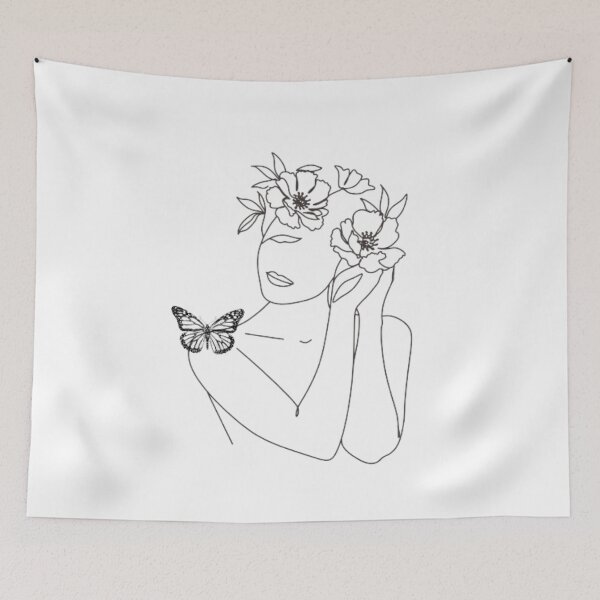Item preview, Line art flower head woman and butterflye,Floral portrait,Elegant creation designed and sold by kozlebozle007.