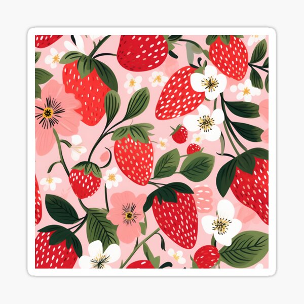 Cute Strawberry Floral Design Pattern Sticker