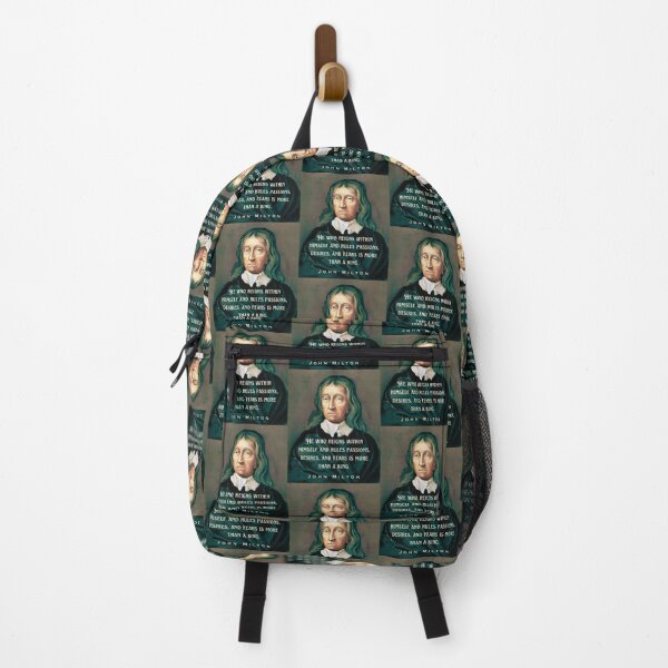 Item preview, John Milton portrait and quote: He who reigns within himself and rules passions, desires, and fears is more than a king. designed and sold by artbleed.