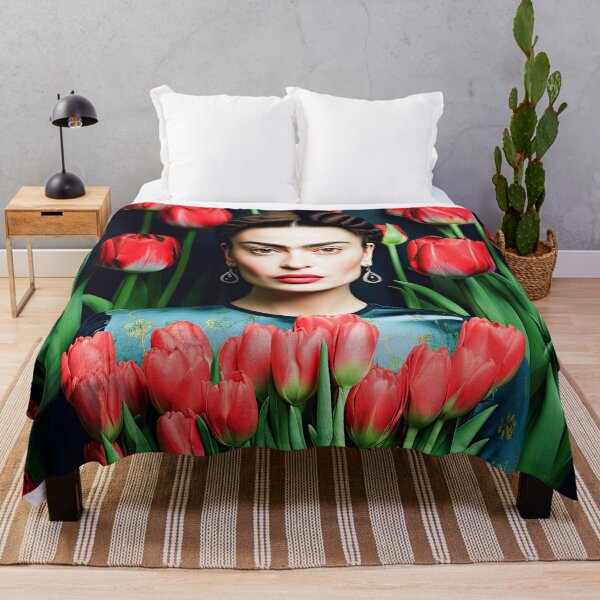 Item preview, Portrait Frida with red tulips designed and sold by FlatLandPrints.