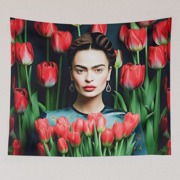 Item preview, Portrait Frida with red tulips designed and sold by FlatLandPrints.