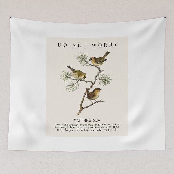 Item preview, Vintage Bird Illustration With Matthew 6:26 Bible Verse Do Not Worry designed and sold by SavedThruFaith.