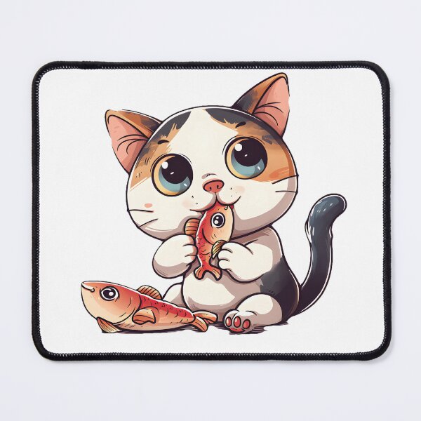 Item preview, cute cat eating fish designed and sold by Serkritter.
