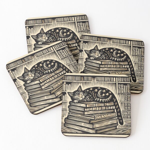 Item preview, Woodcut Library Cat designed and sold by pseudosiren.