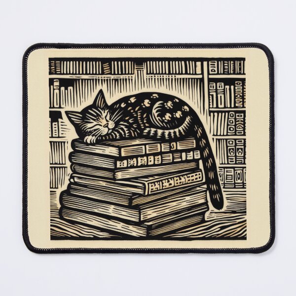 Item preview, Woodcut Library Cat designed and sold by pseudosiren.