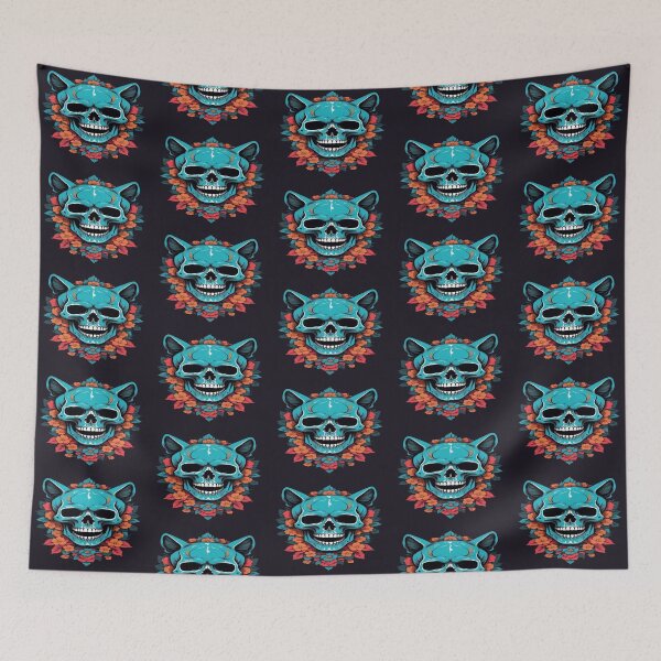 Item preview, Blue Cat Skull with Vibrant Flowers for cat lovers designed and sold by dimaxstore.
