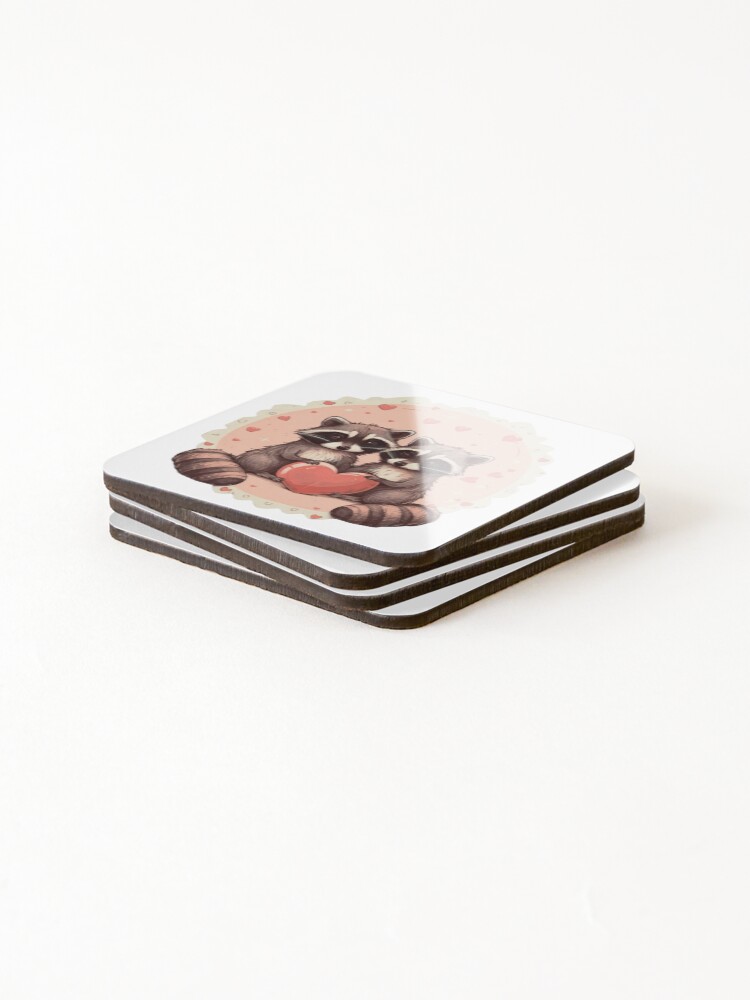 Thumbnail 4 of 5, Coasters (Set of 4), Valentine Raccoons designed and sold by PulseGraph.