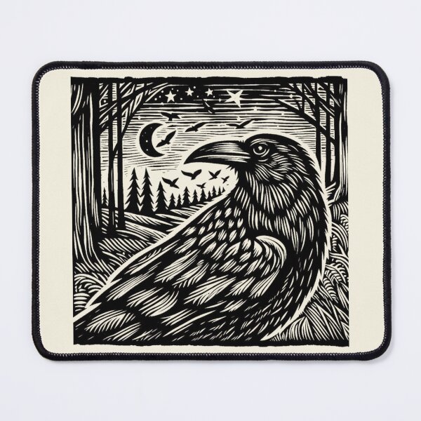 Item preview, Woodcut Art Crow Familiar designed and sold by pseudosiren.