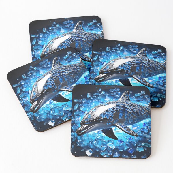 Item preview, Broken glass neon blue chrome dolphin print designed and sold by dcrc.
