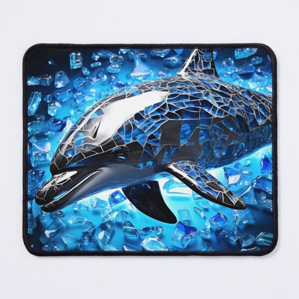 Item preview, Broken glass neon blue chrome dolphin print designed and sold by dcrc.