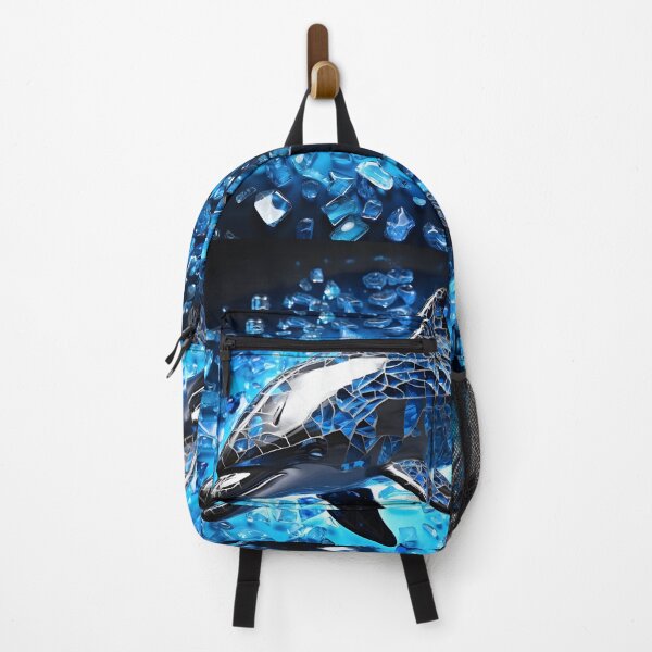Item preview, Broken glass neon blue chrome dolphin print designed and sold by dcrc.