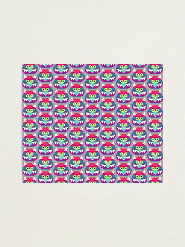 My Pet Monster in Grey PATTERN - 8 bit, Geometric, Block, Square, Gray,  Purple, Pink, Hot, Teal, Mint, Green, Vintage, Retro, Inspired, 80s, Baby, 