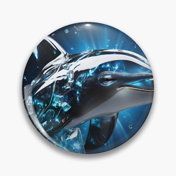 Item preview, broken glass neon blue chrome dolphin print designed and sold by dcrc.