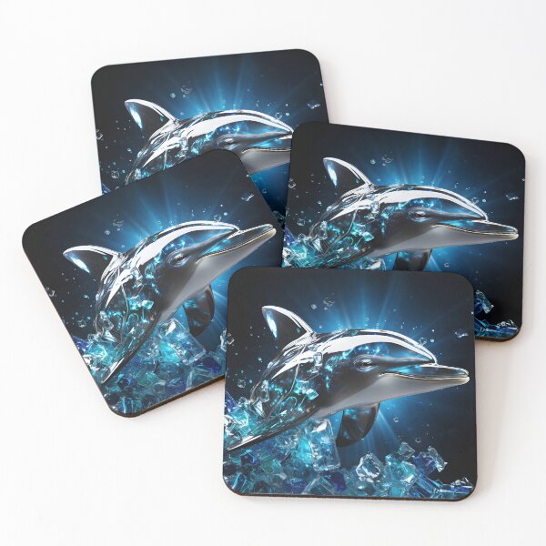 Item preview, broken glass neon blue chrome dolphin print designed and sold by dcrc.