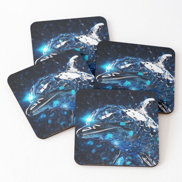 Item preview, broken glass neon blue chrome dolphin print designed and sold by dcrc.