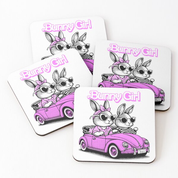 Item preview, Conejos en un convertible rosa. designed and sold by PsychoBunnyShop.
