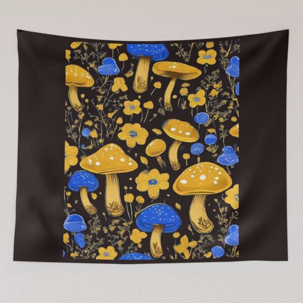 Item preview, Colorful fungi,Cute mushrooms, Blue and yellow,Floral Illustration, Magical mushrooms designed and sold by kozlebozle007.