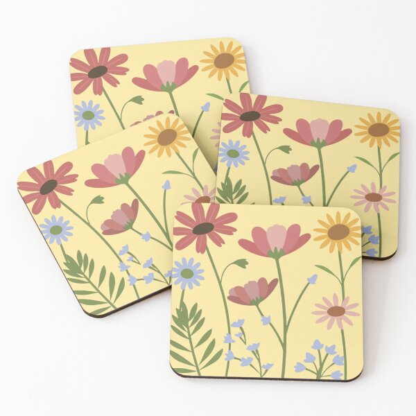 Item preview, Red Blue and Yellow Flowers on  Yellow designed and sold by PatternInArt.