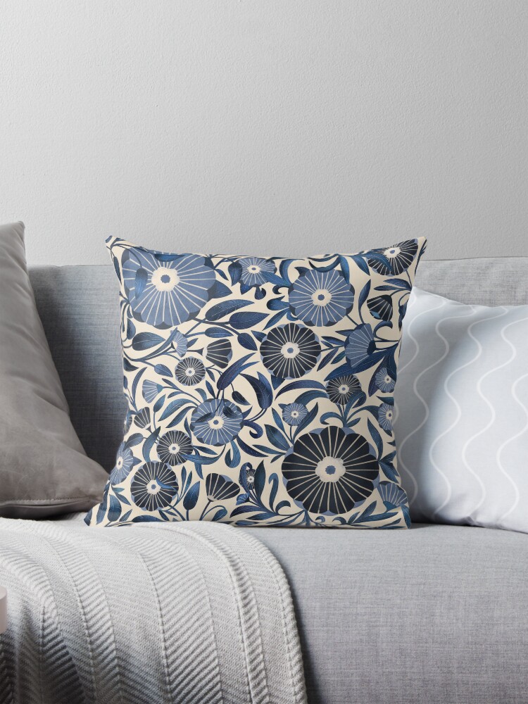 Thumbnail 1 of 4, Pillow, Climbing blue flowers all over designed and sold by istolar.