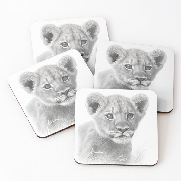 Item preview, Black and white Lion cub pencil drawing designed and sold by Pencil-Art.