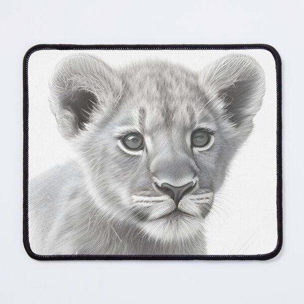 Item preview, Black and white Lion cub pencil drawing designed and sold by Pencil-Art.