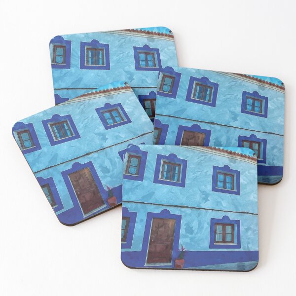 Item preview, Traditional white washed house with blue windows in watercolor designed and sold by Intermundium.