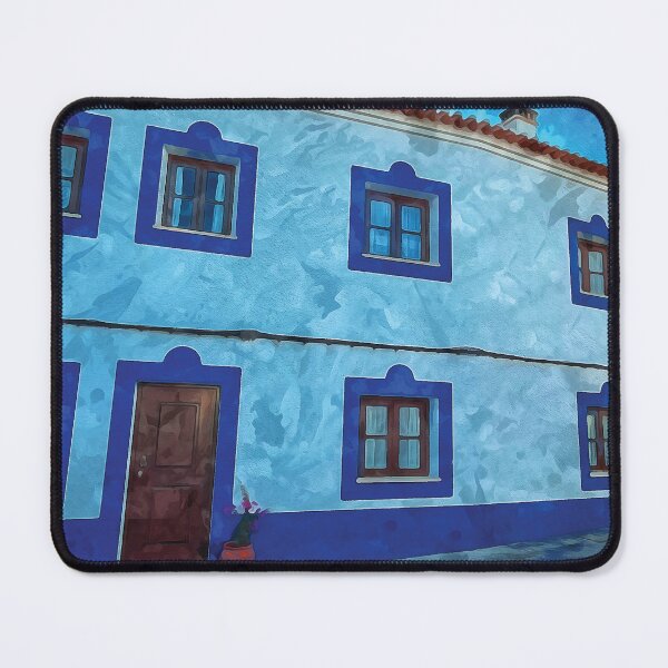 Item preview, Traditional white washed house with blue windows in watercolor designed and sold by Intermundium.