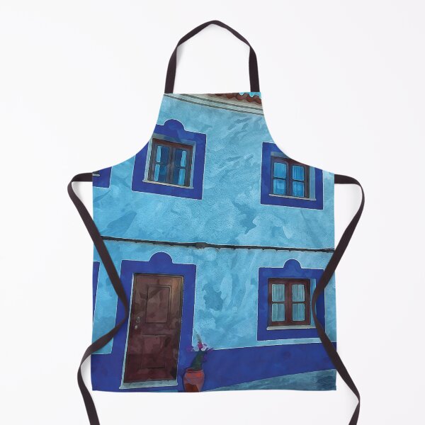 Item preview, Traditional white washed house with blue windows in watercolor designed and sold by Intermundium.