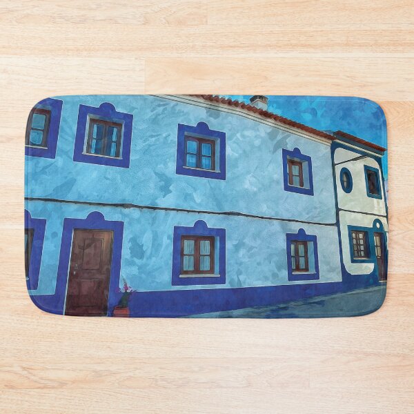 Item preview, Traditional white washed house with blue windows in watercolor designed and sold by Intermundium.