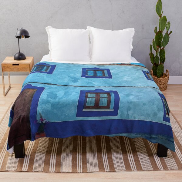 Item preview, Traditional white washed house with blue windows in watercolor designed and sold by Intermundium.