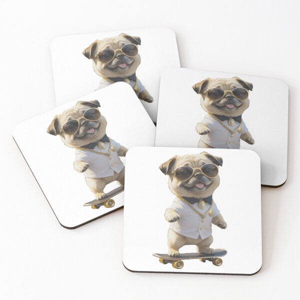Item preview, Posh cute Pug Dog riding a gold skateboard designed and sold by GiwuArt777.