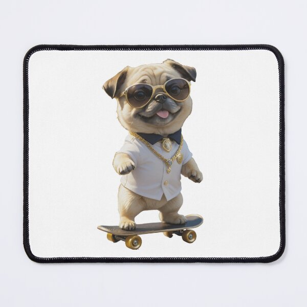 Item preview, Posh cute Pug Dog riding a gold skateboard designed and sold by GiwuArt777.