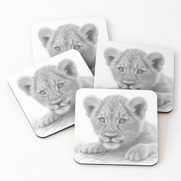 Item preview, Black and white Lion cub pencil drawing designed and sold by Pencil-Art.