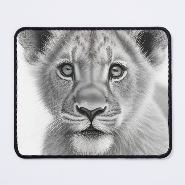 Item preview, Black and white Lion cub pencil drawing designed and sold by Pencil-Art.