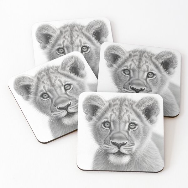 Item preview, Black and white Lion cub pencil drawing designed and sold by Pencil-Art.