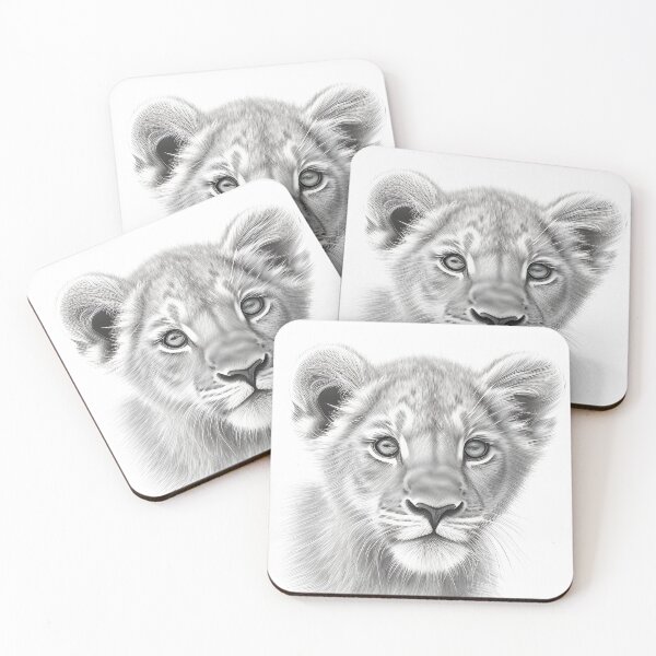 Item preview, Black and white Lion cub pencil drawing designed and sold by Pencil-Art.