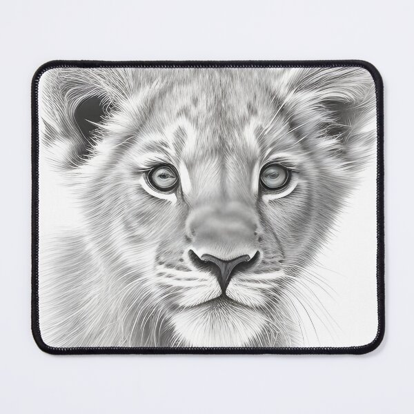 Item preview, Black and white Lion cub pencil drawing designed and sold by Pencil-Art.